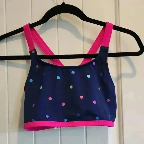 Cross back bikini top in rainbow foil confetti.  NWT size 13/14 youth - Picture 4 of 5
